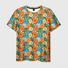 Мужская футболка 3D с принтом Цветочный   микс   паттерн в Кировске, 100% полиэфир | прямой крой, круглый вырез горловины, длина до линии бедер | 