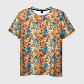 Мужская футболка 3D с принтом Микс из цветов в Петрозаводске, 100% полиэфир | прямой крой, круглый вырез горловины, длина до линии бедер | 