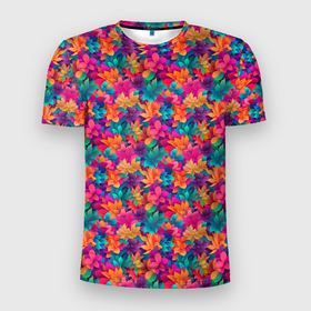 Мужская футболка 3D Slim с принтом Цветочный  паттерн  гавайский стиль в Кировске, 100% полиэстер с улучшенными характеристиками | приталенный силуэт, круглая горловина, широкие плечи, сужается к линии бедра | 
