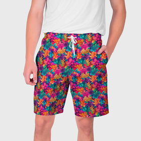 Мужские шорты 3D с принтом Цветочный  паттерн  гавайский стиль в Кировске,  полиэстер 100% | прямой крой, два кармана без застежек по бокам. Мягкая трикотажная резинка на поясе, внутри которой широкие завязки. Длина чуть выше колен | 