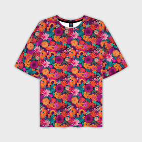 Мужская футболка oversize 3D с принтом Красные цветы гавайский паттерн в Кировске,  |  | 