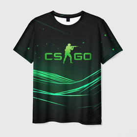 Мужская футболка 3D с принтом CS GO green   logo в Санкт-Петербурге, 100% полиэфир | прямой крой, круглый вырез горловины, длина до линии бедер | Тематика изображения на принте: 