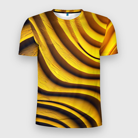 Мужская футболка 3D Slim с принтом Желтые абстрактные полосы в Кировске, 100% полиэстер с улучшенными характеристиками | приталенный силуэт, круглая горловина, широкие плечи, сужается к линии бедра | 