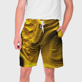 Мужские шорты 3D с принтом Объемная желтая  текстура в Новосибирске,  полиэстер 100% | прямой крой, два кармана без застежек по бокам. Мягкая трикотажная резинка на поясе, внутри которой широкие завязки. Длина чуть выше колен | 