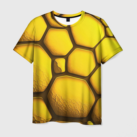 Мужская футболка 3D с принтом Желтые объемные плиты в Екатеринбурге, 100% полиэфир | прямой крой, круглый вырез горловины, длина до линии бедер | 