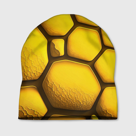 Шапка 3D с принтом Желтые объемные плиты в Курске, 100% полиэстер | универсальный размер, печать по всей поверхности изделия | 