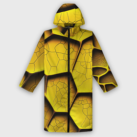 Мужской дождевик 3D с принтом Желтые шестиугольники с трещинами   объемная текстура в Петрозаводске,  |  | 