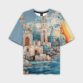 Мужская футболка oversize 3D с принтом Сказочный замок у моря в Курске,  |  | 