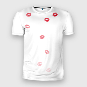Мужская футболка 3D Slim с принтом Следы поцелуев губы , 100% полиэстер с улучшенными характеристиками | приталенный силуэт, круглая горловина, широкие плечи, сужается к линии бедра | 