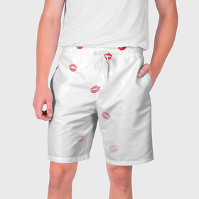 Мужские шорты 3D с принтом Следы поцелуев губы в Тюмени,  полиэстер 100% | прямой крой, два кармана без застежек по бокам. Мягкая трикотажная резинка на поясе, внутри которой широкие завязки. Длина чуть выше колен | 