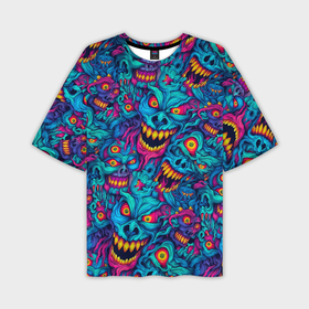 Мужская футболка oversize 3D с принтом Неоновые монстры   graffiti art style pattern ,  |  | 