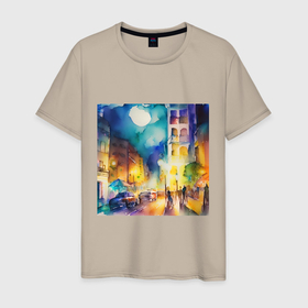 Мужская футболка хлопок с принтом Летняя ночь  городе в Петрозаводске, 100% хлопок | прямой крой, круглый вырез горловины, длина до линии бедер, слегка спущенное плечо. | 