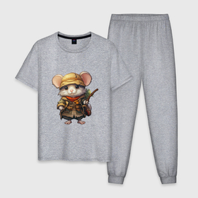 Мужская пижама хлопок с принтом Мышь лесник в Белгороде, 100% хлопок | брюки и футболка прямого кроя, без карманов, на брюках мягкая резинка на поясе и по низу штанин
 | 