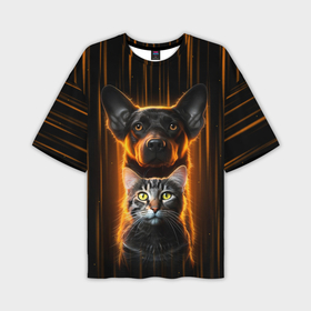 Мужская футболка oversize 3D с принтом Собака и кот в Белгороде,  |  | 