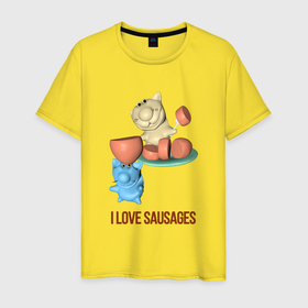 Мужская футболка хлопок с принтом котики любят колбасу в Курске, 100% хлопок | прямой крой, круглый вырез горловины, длина до линии бедер, слегка спущенное плечо. | 