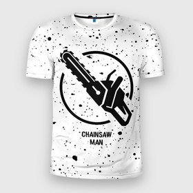 Мужская футболка 3D Slim с принтом Chainsaw Man glitch на светлом фоне в Екатеринбурге, 100% полиэстер с улучшенными характеристиками | приталенный силуэт, круглая горловина, широкие плечи, сужается к линии бедра | 