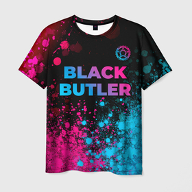 Мужская футболка 3D с принтом Black Butler   neon gradient: символ сверху в Новосибирске, 100% полиэфир | прямой крой, круглый вырез горловины, длина до линии бедер | 