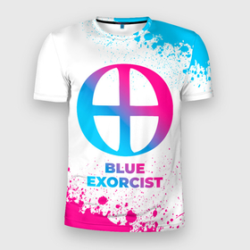 Мужская футболка 3D Slim с принтом Blue Exorcist neon gradient style , 100% полиэстер с улучшенными характеристиками | приталенный силуэт, круглая горловина, широкие плечи, сужается к линии бедра | Тематика изображения на принте: 