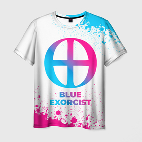 Мужская футболка 3D с принтом Blue Exorcist neon gradient style в Петрозаводске, 100% полиэфир | прямой крой, круглый вырез горловины, длина до линии бедер | Тематика изображения на принте: 