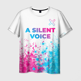 Мужская футболка 3D с принтом A Silent Voice neon gradient style: символ сверху в Петрозаводске, 100% полиэфир | прямой крой, круглый вырез горловины, длина до линии бедер | Тематика изображения на принте: 