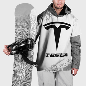 Накидка на куртку 3D с принтом Tesla speed на светлом фоне со следами шин в Санкт-Петербурге, 100% полиэстер |  | Тематика изображения на принте: 
