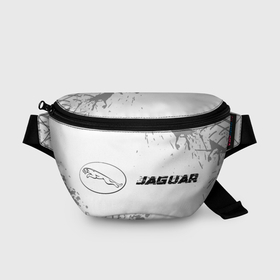 Поясная сумка 3D с принтом Jaguar speed на светлом фоне со следами шин: надпись и символ , 100% полиэстер | плотная ткань, ремень с регулируемой длиной, внутри несколько карманов для мелочей, основное отделение и карман с обратной стороны сумки застегиваются на молнию | 