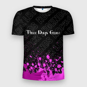 Мужская футболка 3D Slim с принтом Three Days Grace rock legends: символ сверху в Кировске, 100% полиэстер с улучшенными характеристиками | приталенный силуэт, круглая горловина, широкие плечи, сужается к линии бедра | Тематика изображения на принте: 
