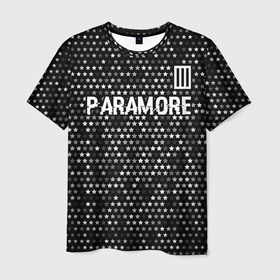 Мужская футболка 3D с принтом Paramore glitch на темном фоне: символ сверху в Санкт-Петербурге, 100% полиэфир | прямой крой, круглый вырез горловины, длина до линии бедер | 