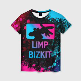 Женская футболка 3D с принтом Limp Bizkit   neon gradient в Белгороде, 100% полиэфир ( синтетическое хлопкоподобное полотно) | прямой крой, круглый вырез горловины, длина до линии бедер | 