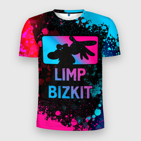 Мужская футболка 3D Slim с принтом Limp Bizkit   neon gradient в Белгороде, 100% полиэстер с улучшенными характеристиками | приталенный силуэт, круглая горловина, широкие плечи, сужается к линии бедра | 