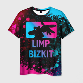 Мужская футболка 3D с принтом Limp Bizkit   neon gradient в Белгороде, 100% полиэфир | прямой крой, круглый вырез горловины, длина до линии бедер | 