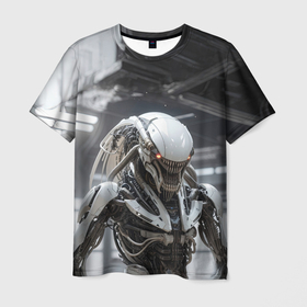 Мужская футболка 3D с принтом Ксеноморф  киборг в Курске, 100% полиэфир | прямой крой, круглый вырез горловины, длина до линии бедер | 