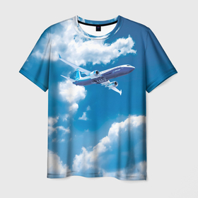 Мужская футболка 3D с принтом Боинг 737 max 9 в Тюмени, 100% полиэфир | прямой крой, круглый вырез горловины, длина до линии бедер | 