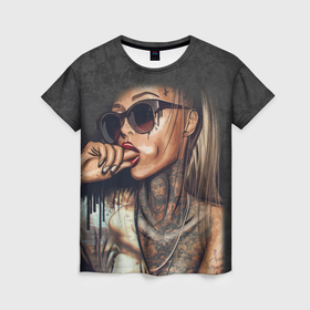 Женская футболка 3D с принтом Девушка с татуировками в Тюмени, 100% полиэфир ( синтетическое хлопкоподобное полотно) | прямой крой, круглый вырез горловины, длина до линии бедер | 