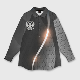 Мужская рубашка oversize 3D с принтом Герб России на темном фоне в Петрозаводске,  |  | 