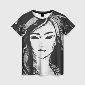 Женская футболка 3D с принтом Девушка стилизация тёмно серый в Петрозаводске, 100% полиэфир ( синтетическое хлопкоподобное полотно) | прямой крой, круглый вырез горловины, длина до линии бедер | 