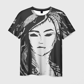 Мужская футболка 3D с принтом Девушка стилизация тёмно серый в Санкт-Петербурге, 100% полиэфир | прямой крой, круглый вырез горловины, длина до линии бедер | 