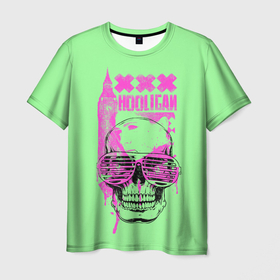 Мужская футболка 3D с принтом Hooligan   skull в Белгороде, 100% полиэфир | прямой крой, круглый вырез горловины, длина до линии бедер | Тематика изображения на принте: 