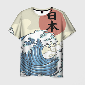 Мужская футболка 3D с принтом Япония море в Новосибирске, 100% полиэфир | прямой крой, круглый вырез горловины, длина до линии бедер | 