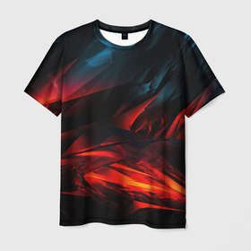 Мужская футболка 3D с принтом Red    black  abstract в Курске, 100% полиэфир | прямой крой, круглый вырез горловины, длина до линии бедер | 