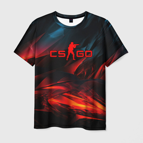 Мужская футболка 3D с принтом CS GO abstract red black , 100% полиэфир | прямой крой, круглый вырез горловины, длина до линии бедер | 