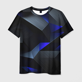 Мужская футболка 3D с принтом Black  blue  abstract , 100% полиэфир | прямой крой, круглый вырез горловины, длина до линии бедер | 
