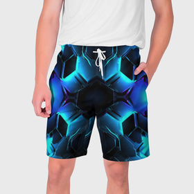 Мужские шорты 3D с принтом Неоновые синие плиты в Екатеринбурге,  полиэстер 100% | прямой крой, два кармана без застежек по бокам. Мягкая трикотажная резинка на поясе, внутри которой широкие завязки. Длина чуть выше колен | 