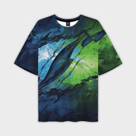 Мужская футболка oversize 3D с принтом Green blue abstract в Кировске,  |  | 
