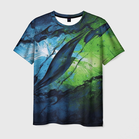 Мужская футболка 3D с принтом Green blue abstract , 100% полиэфир | прямой крой, круглый вырез горловины, длина до линии бедер | 