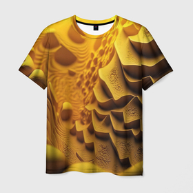Мужская футболка 3D с принтом Желтая  объемная  абстракция в Кировске, 100% полиэфир | прямой крой, круглый вырез горловины, длина до линии бедер | 