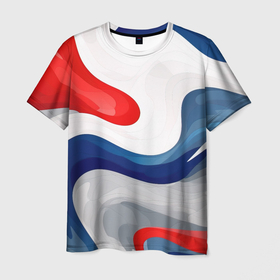 Мужская футболка 3D с принтом Абстракция в цветах флага России в Белгороде, 100% полиэфир | прямой крой, круглый вырез горловины, длина до линии бедер | 