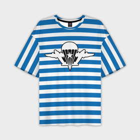 Мужская футболка oversize 3D с принтом тельняшка синяя   логотип вдв в Петрозаводске,  |  | 