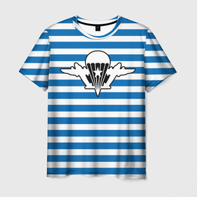 Мужская футболка 3D с принтом тельняшка синяя   логотип вдв в Екатеринбурге, 100% полиэфир | прямой крой, круглый вырез горловины, длина до линии бедер | Тематика изображения на принте: 