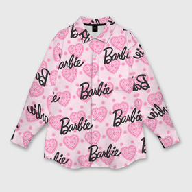 Мужская рубашка oversize 3D с принтом Логотип Барби и розовое кружево в Кировске,  |  | 